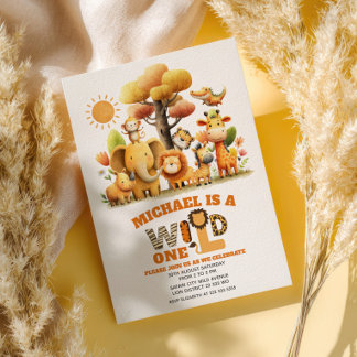 Adorable ZOO Animals WILD ONE Safari 1st Birthday Einladung