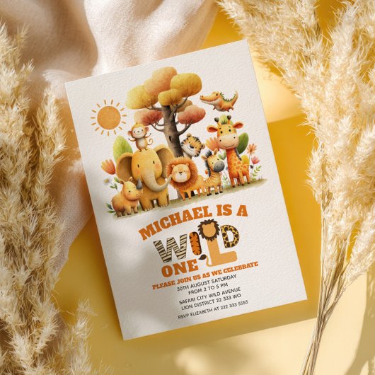 Adorable ZOO Animals WILD ONE Safari 1st Birthday Einladung