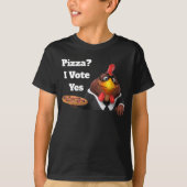 Adorables 3D Universe Niedlich Rooster mit Pizza T-Shirt (Vorderseite)