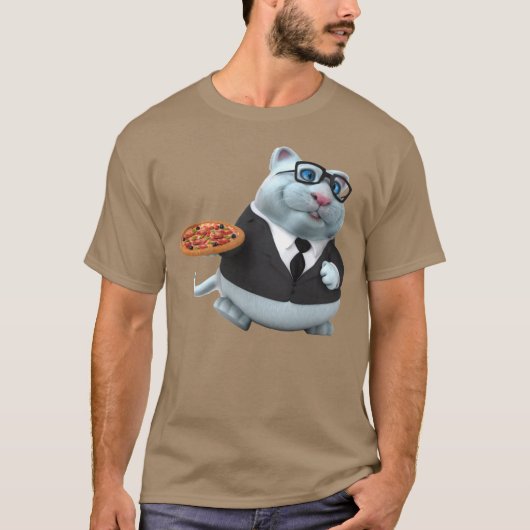 Adorables 3D Universe Niedliche Katze mit Pizza T T-Shirt (Vorderseite)