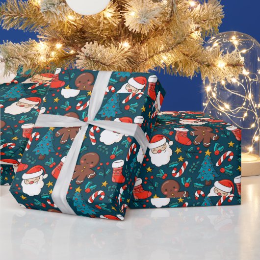 Adorables Christmas Santas und Lebkuchen Männer Geschenkpapier (Feiertage)