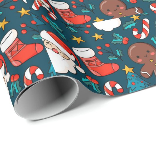 Adorables Christmas Santas und Lebkuchen Männer Geschenkpapier (Rolleneckpunkt)