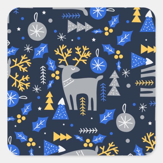 Adorables Christmas Scandinavian Style Blue Quadratischer Aufkleber (Vorderseite)