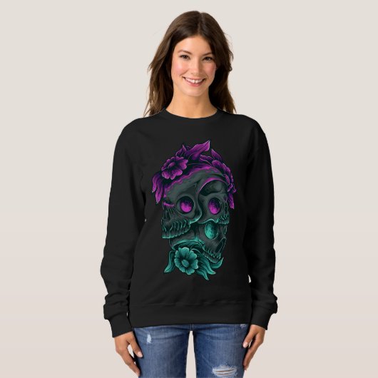 Adorables Day of the Dead 3 Lila & Blue Skulls Sweatshirt (Vorne ganz)