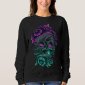 Adorables Day of the Dead 3 Lila & Blue Skulls Sweatshirt (Vorderseite)