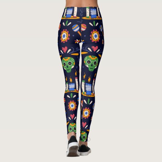 Adorables Day of the Dead Calavara Style Yoga Leggings (Rückseite)