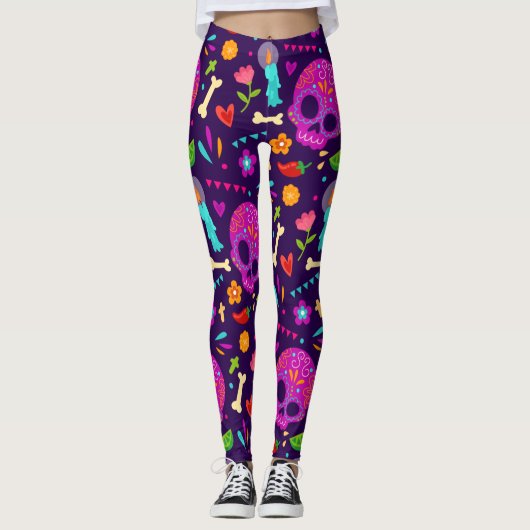 Adorables Day of the Dead Calavara Style Yoga Leggings (Vorderseite)