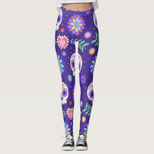 Adorables Day of the Dead Calavara Style Yoga Leggings (Vorderseite)