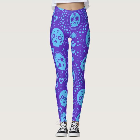 Adorables Day of the Dead Calavara Style Yoga Leggings (Vorderseite)