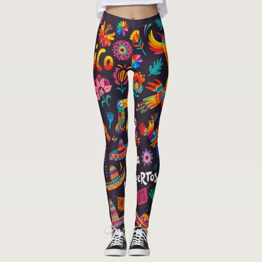 Adorables Day of the Dead Calavara Style Yoga Leggings (Vorderseite)