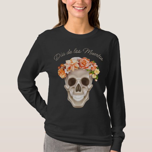 Adorables Day of the Dead Skull Calavara Blume T-Shirt (Vorderseite)