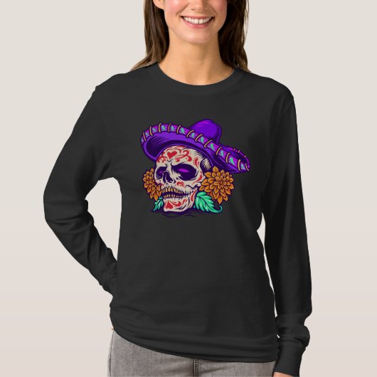 Adorables Day of the Dead Skull Lila Hat T-Shirt (Vorderseite)