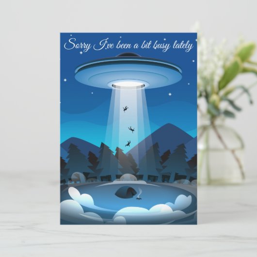 Adorables Funny UFO Abduction Card Dankeskarte (Stehend Vorderseite)