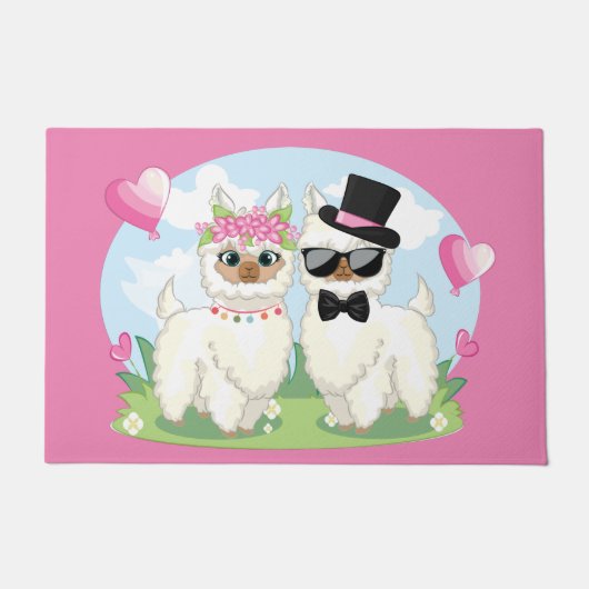 Adorables Llama Liebe Niedlich Llama Couple Pink Fußmatte (Vorderseite)