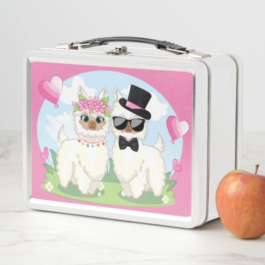 Adorables Llama Liebe Niedlich Llama Couple Pink Metall Brotdose (Beispiel)
