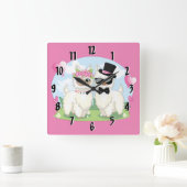 Adorables Llama Liebe Niedlich Llama Couple Pink Quadratische Wanduhr (Zuhause)
