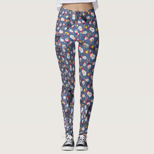 Adorables Niedlich Snowmen Blue Background [3D] Yo Leggings (Vorderseite)
