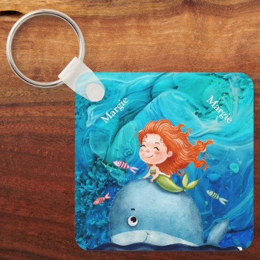 Adorables Ocean Creatures Mermaid and Whale Custom Schlüsselanhänger (Vorderseite)