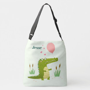 Adorables Reptile Cartoon Alligator Custom Tragetaschen Mit Langen Trägern