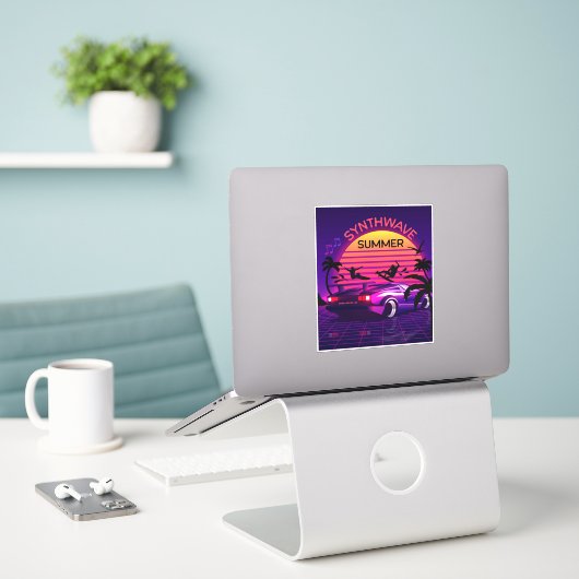 Adorables Synthwave/Vaporwave Retro 80er Sticker (Laptop auf Schreibtisch)