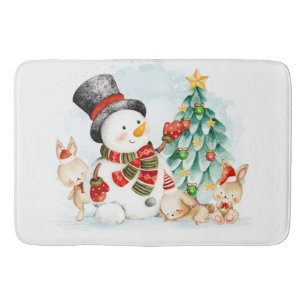 Adorables Weihnachten Schneemann Bunnies und Baum Badematte