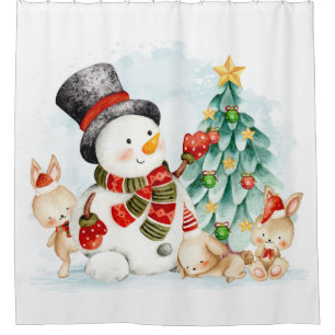 Adorables Weihnachten Schneemann Bunnies und Baum Duschvorhang