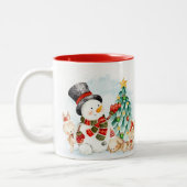 Adorables Weihnachten Schneemann Bunnies und Baum Zweifarbige Tasse (Links)