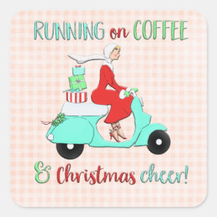 Adorables Weihnachtskaffee und Heiterkeit Quadratischer Aufkleber