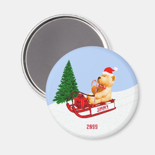 AdorableTeddy Bär auf Schlitten Magnet (Vorderseite/Rückseite)