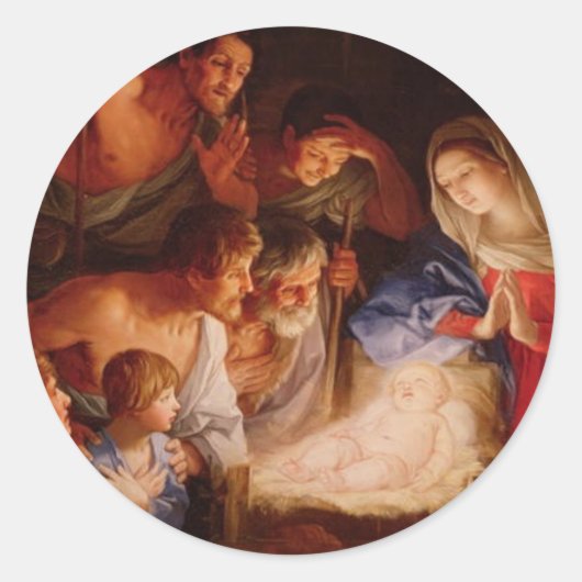 Adoration-of-baby-Jesus-by-shepherds-reni Runder Aufkleber (Vorderseite)