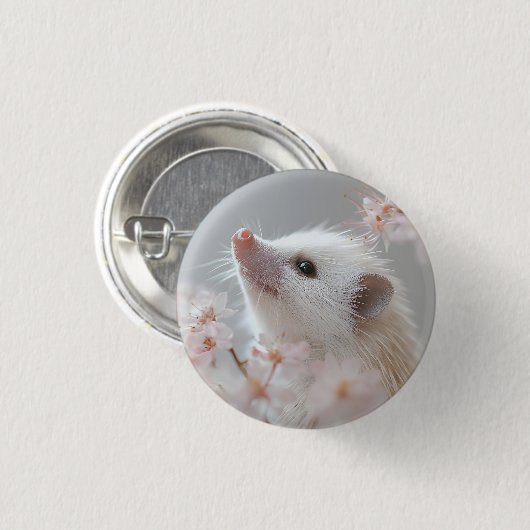 Adorativer Igel unter Frühlingsblüten Button (Vorne & Hinten)