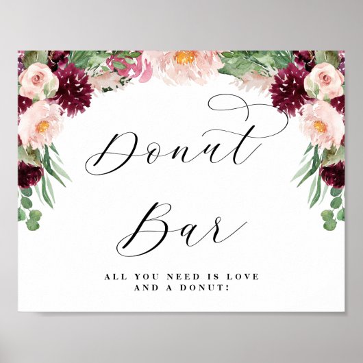 Adore Floral Donut Bar Calligraphy Wedding Sign Poster (Vorne)
