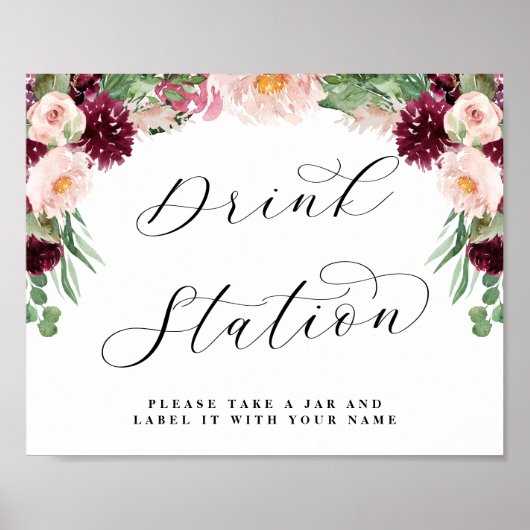 Adore Floral Drink Station Chic Wedding Sign Poster (Vorne)