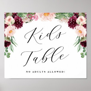 Adore Floral Kids Table Calligraphy Wedding Poster