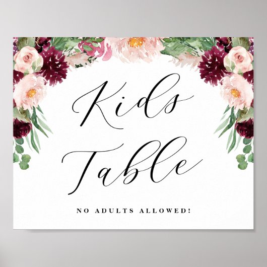 Adore Floral Kids Table Calligraphy Wedding Poster (Vorne)