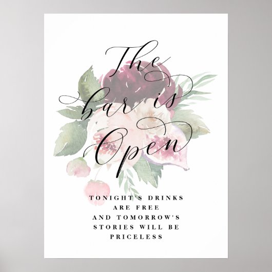 Adore Floral Open Bar Wedding Reception Sign Poster (Vorne)