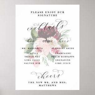 Adore Floral Seine & Hers Cocktails Hochzeitsschre Poster