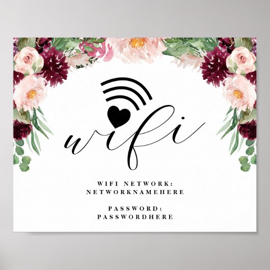 Adore Floral Wifi Network & Password Wedding Poster (Vorne)