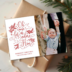 Adore Him Weihnachtskarte für Fotos Rot Feiertagskarte