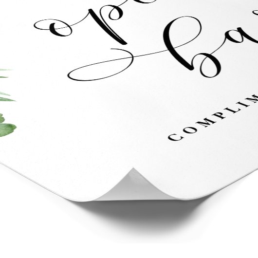 Adore Open Bar Calligraphy Wedding Reception Sign Poster (Ecke)