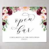 Adore Open Bar Calligraphy Wedding Reception Sign Poster (Vorne)
