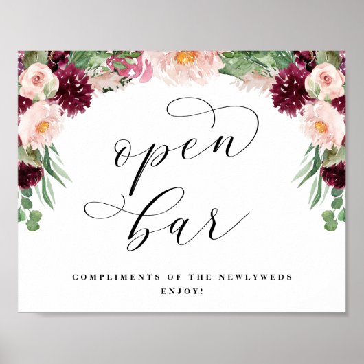 Adore Open Bar Calligraphy Wedding Reception Sign Poster (Vorne)
