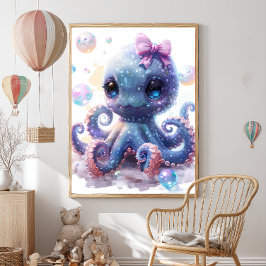 Adorful Colorful Baby Girl Octopus Poster