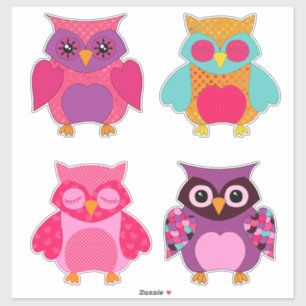Adorful Colorful Owls Valentine Aufkleber