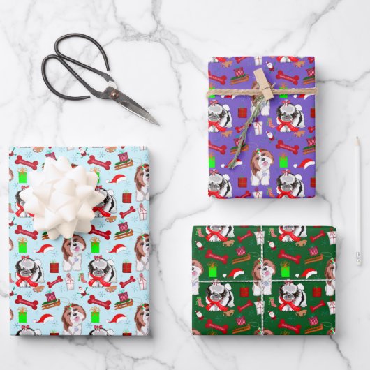 Adorful Colorful Shih Tzu Muster Geschenkpapier Set (Vorderseite)
