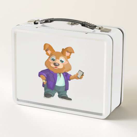 Adorful spielerischer Cartoon Hundestudent in eine Metall Brotdose (Rückseite)