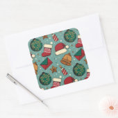 Adorieren Weihnachts-Strumpf und Weihnachtsmannmüt Quadratischer Aufkleber (Umschlag)