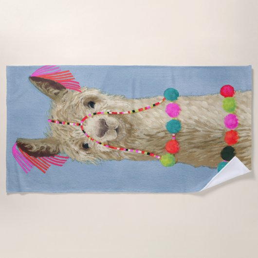 Adorned Llama - Beige Strandtuch (Vorderseite)