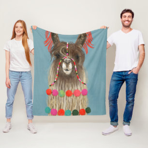 Adorned Llama - Brown Fleecedecke