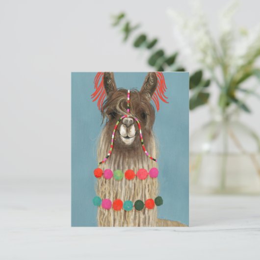 Adorned Llama - Brown Postkarte (Stehend Vorderseite)